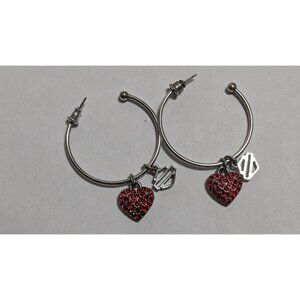 Harley Davidson Bar and Shield Red Rhinestone Heart Hoop Earrings StainlessSteel